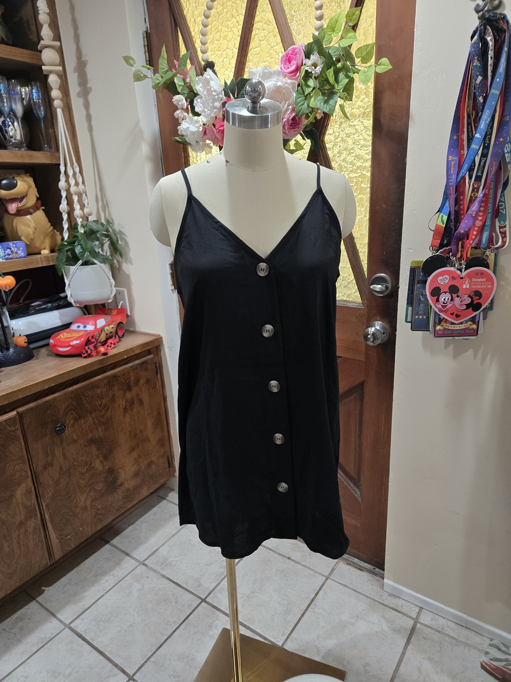 Zenana Outfitters Black Button-Front Mini Dress